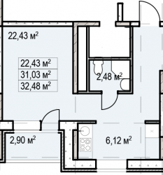Однокомнатная квартира 32.48 м²