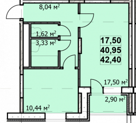 Однокомнатная квартира 42.4 м²